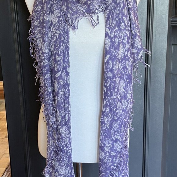 New Auth Chan Luu Dahlia Floral Cashmere Silk Scarf- Mulberry Blue - Picture 7 of 7